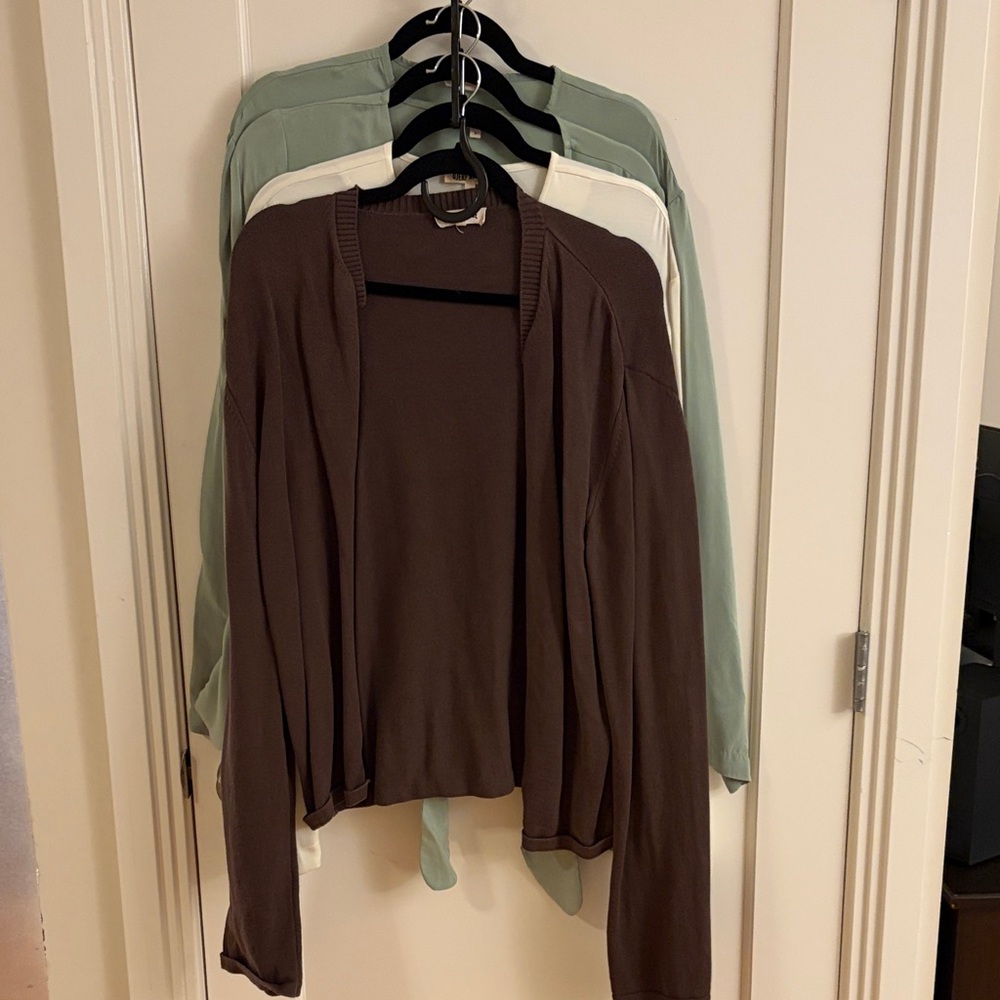 Djerf Avenue Brown Open-Front Lightweight Cardigan